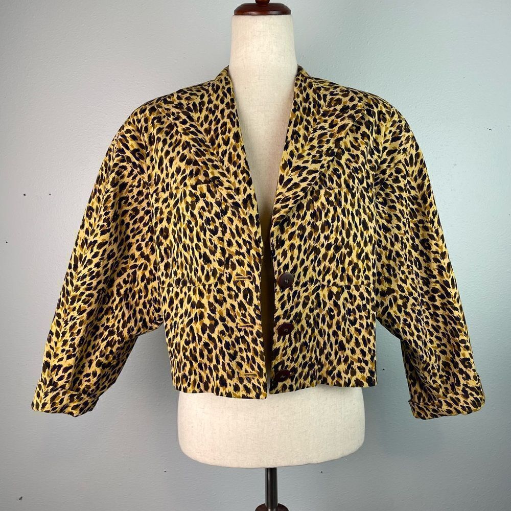 Vintage J.H. Collectibles Cropped Leopard Print Dress Jacket Size 8 EUC